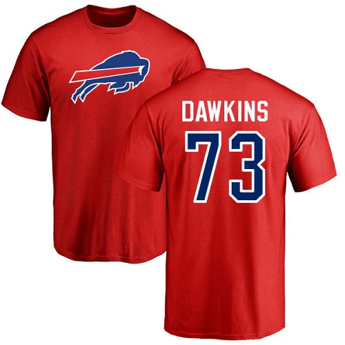 Men NFL Buffalo Bills #73 Dion Dawkins Red Name and Number Logo T Shirt